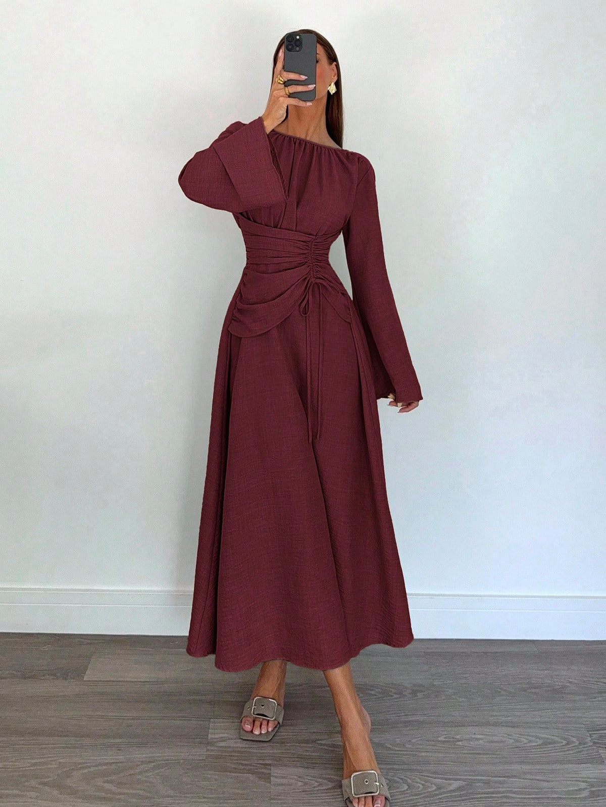 Burgundy Ruched Dress
