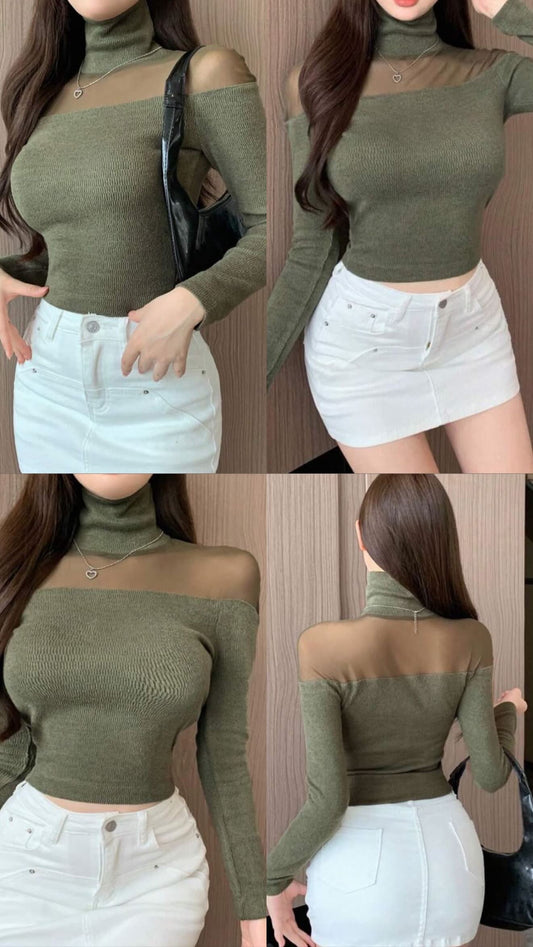 Army green sweater top