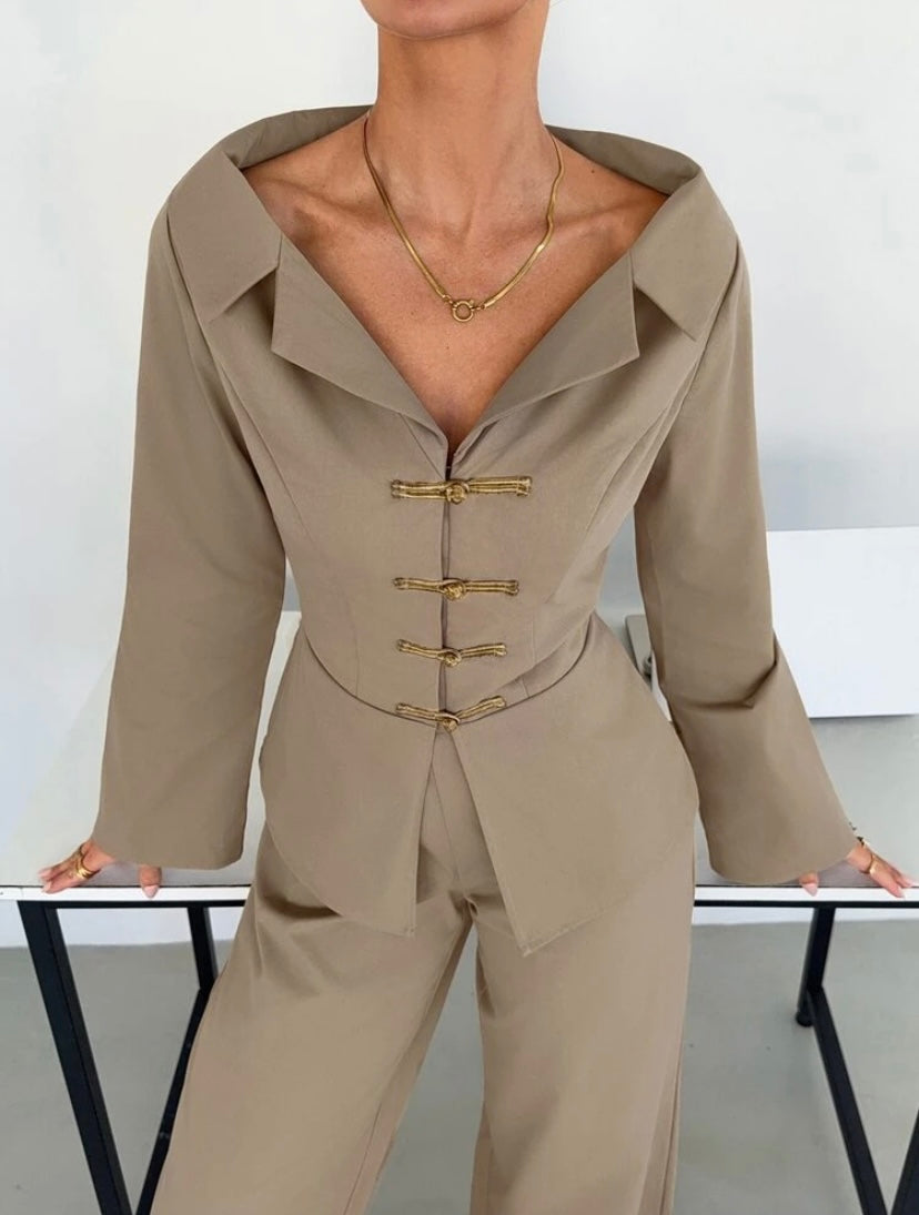Asymmetric Jacket And Wide Leg Pants Set