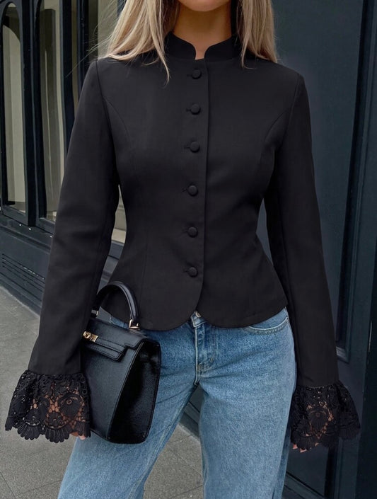 Lace-trim Mandarin Jacket