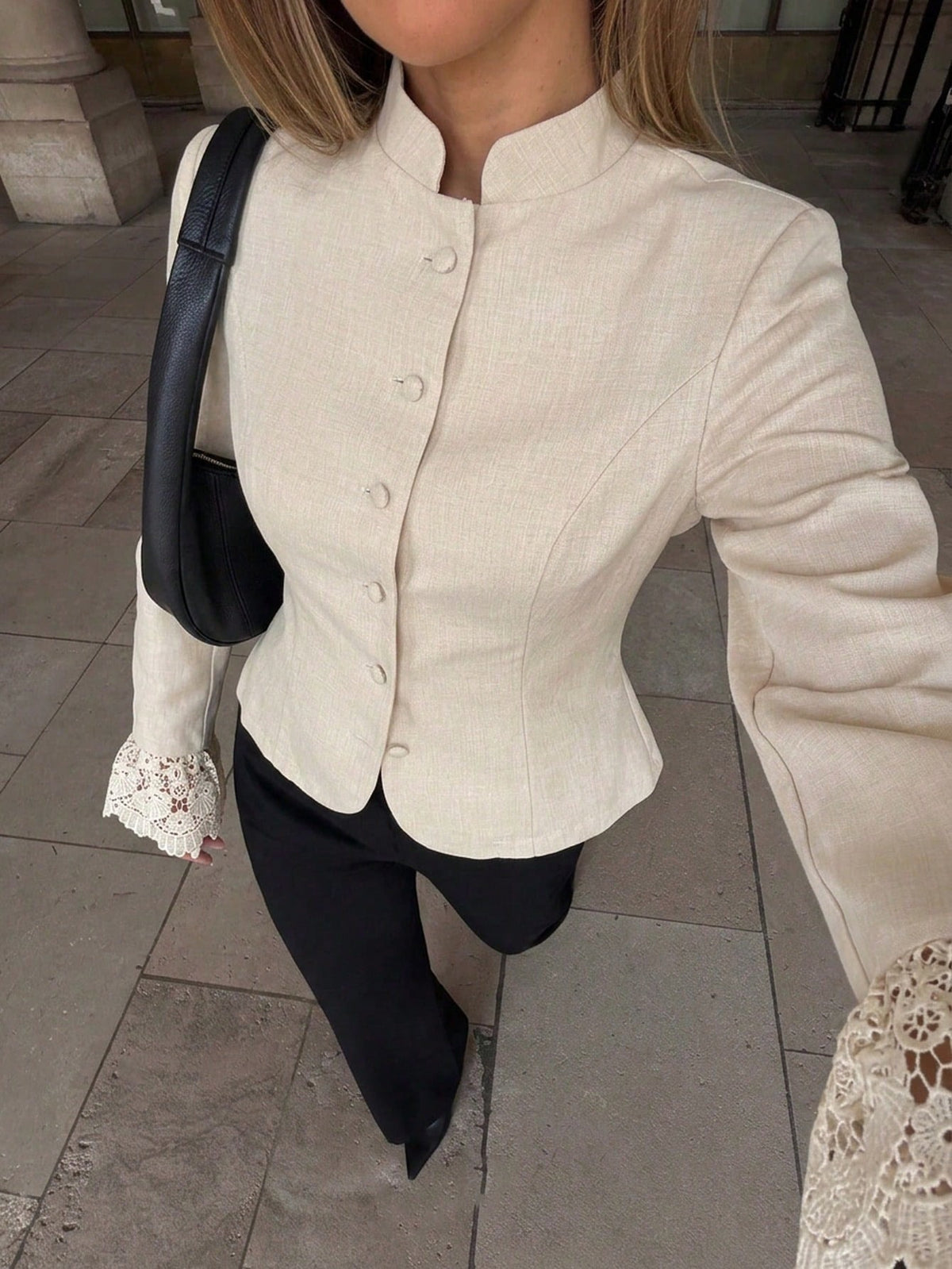 Lace-trim Mandarin Jacket