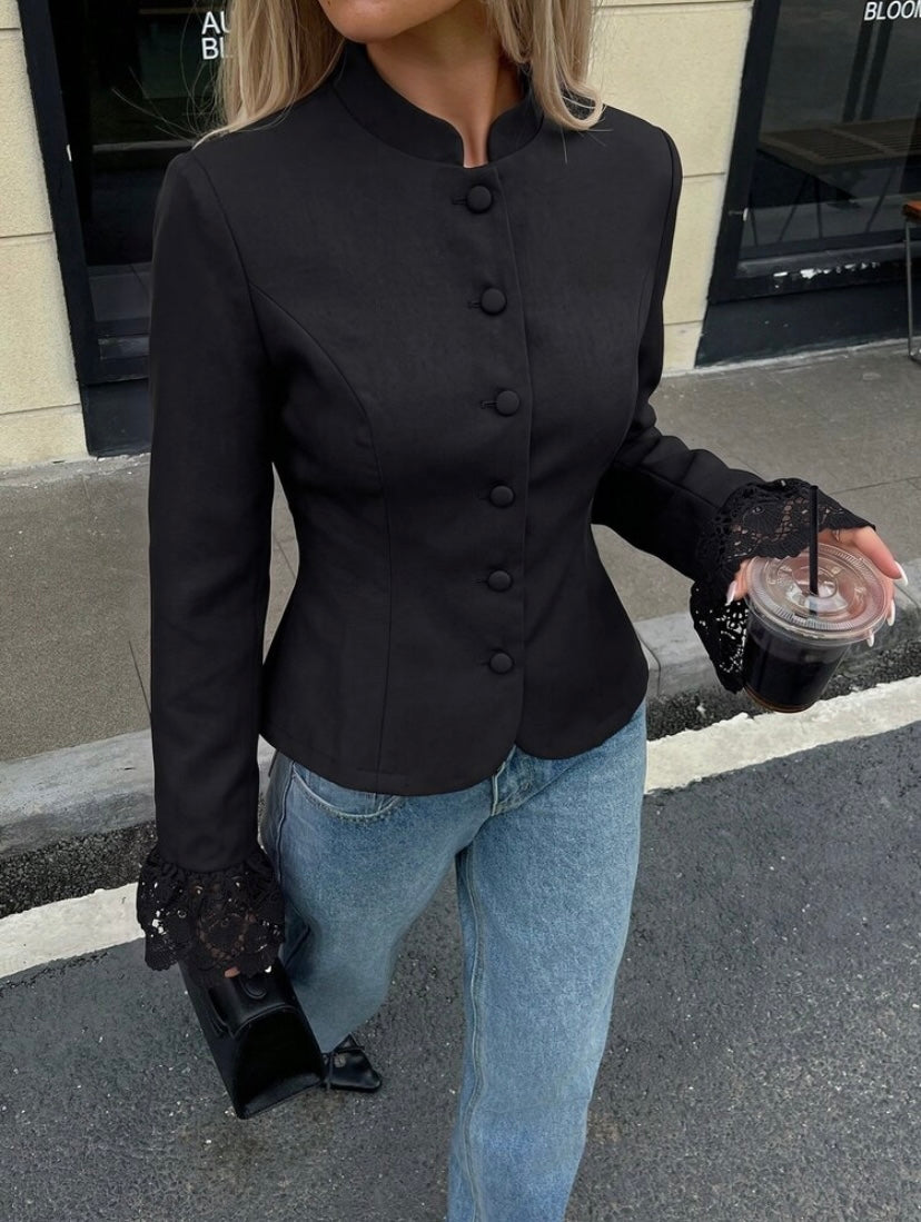 Lace-trim Mandarin Jacket